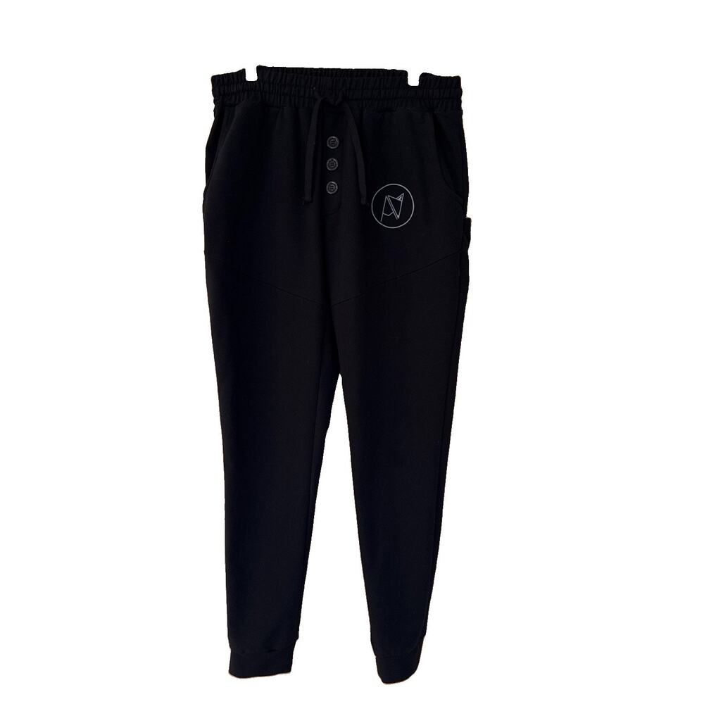 Androgynous Fox Black XL Mens Drawstring Logo Cotton Relaxed Joggers